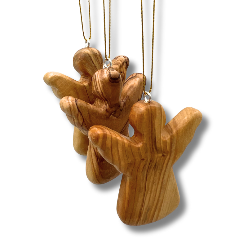 Olive Wood Angel Christmas Ornament