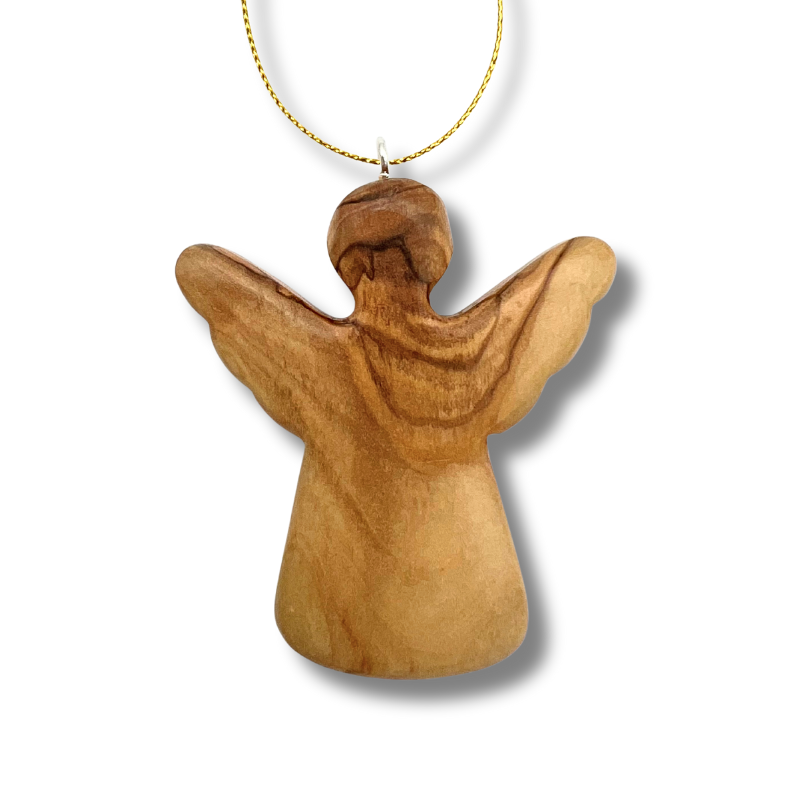 Olive Wood Angel Christmas Ornament