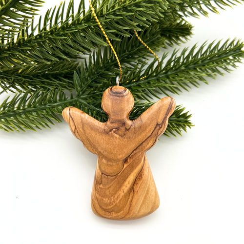 Olive Wood Angel Christmas Ornament