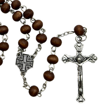 Load image into Gallery viewer, Brown Rose Scented Rosary with Jerusalem Cross