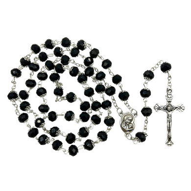 Black Crystal Rosary with Holy Land Soil