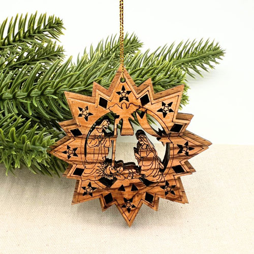 *NEW Olive Wood Bethlehem Star Ornament made in the Holy Land