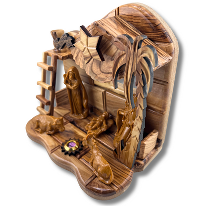 Handmade Holy Family Nativity with Built-In Music Box