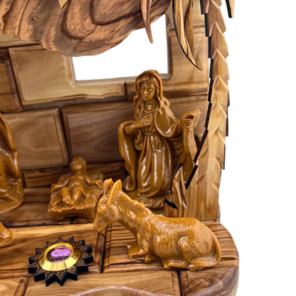 Handmade Holy Family Nativity with Built-In Music Box