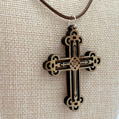 Holy Land Carved Clover-Ends Cross Pendant