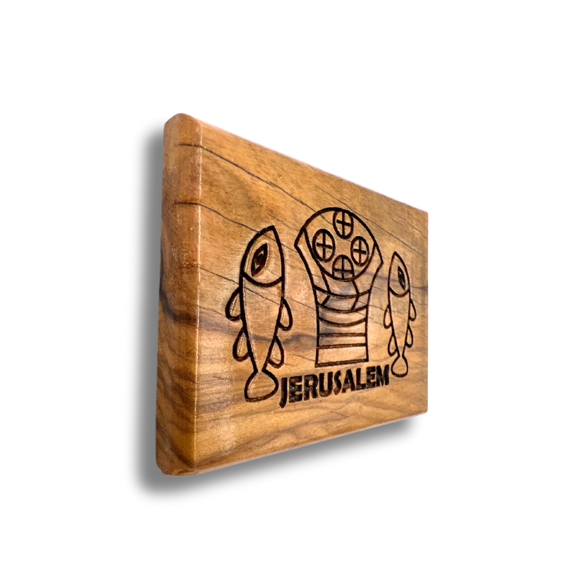 "Five Loaves and Two Fishes" Olive Wood Magnet
