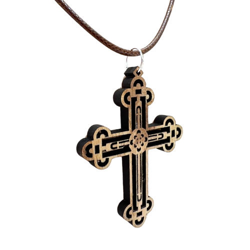 Holy Land Carved Clover-Ends Cross Pendant