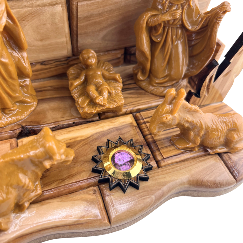 Handmade Holy Family Nativity with Built-In Music Box