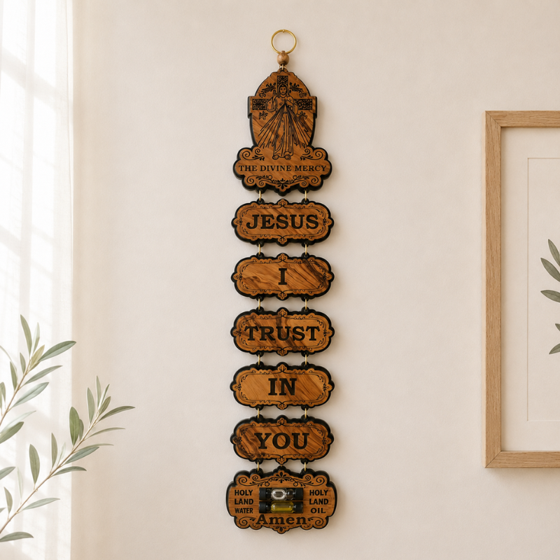 Divine Mercy Wall Hanging with Holy Land Water &amp; Oil