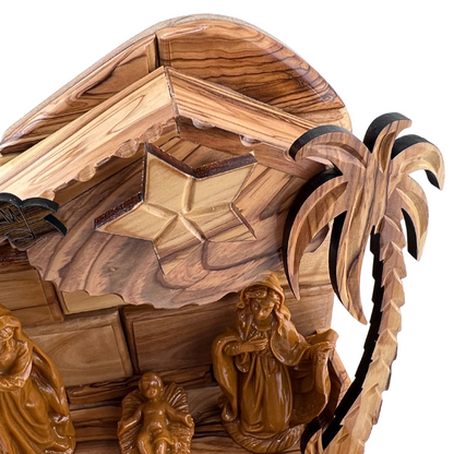 Handmade Holy Family Nativity with Built-In Music Box