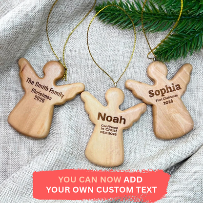 Personalized Holy Land Olive Wood Angel Christmas Ornament