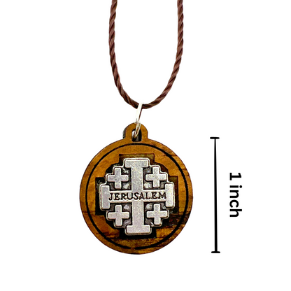 NEW* Holy Land Olive Wood Jerusalem Pendant with Metal Cross