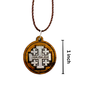 Holy Land Olive Wood Jerusalem Pendant with Metal Cross