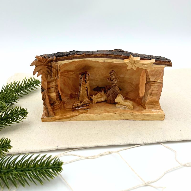 Rustic Olive Wood Nativity Scene from Bethlehem