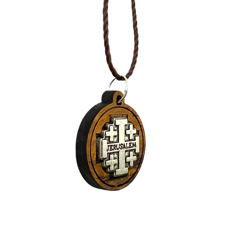 NEW* Holy Land Olive Wood Jerusalem Pendant with Metal Cross