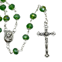 Load image into Gallery viewer, Green Crystal Rosary with Holy Land Soil