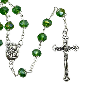 Green Crystal Rosary with Holy Land Soil