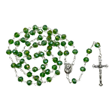 Load image into Gallery viewer, Green Crystal Rosary with Holy Land Soil