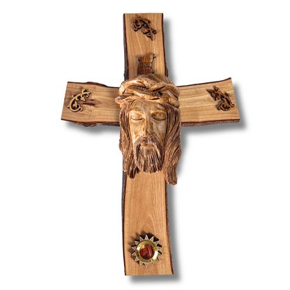 NEW* Olive Wood Wall Cross with the Face of Jesus