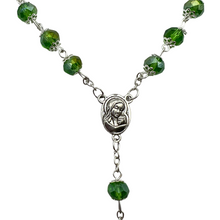 Load image into Gallery viewer, Green Crystal Rosary with Holy Land Soil