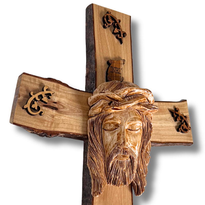 NEW* Olive Wood Wall Cross with the Face of Jesus