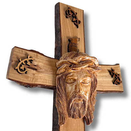 NEW* Olive Wood Wall Cross with the Face of Jesus