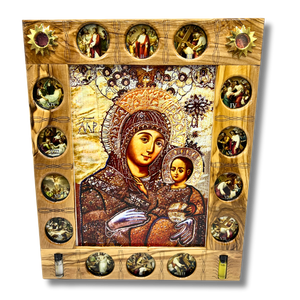 Virgin Mary of Bethlehem "Smiling" with 14 Stations of the Cross Icon