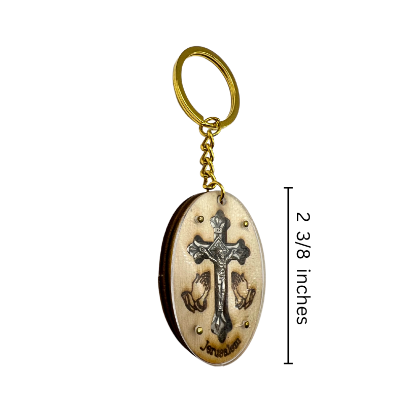 NEW* Olive Wood Keychain with Crucifix