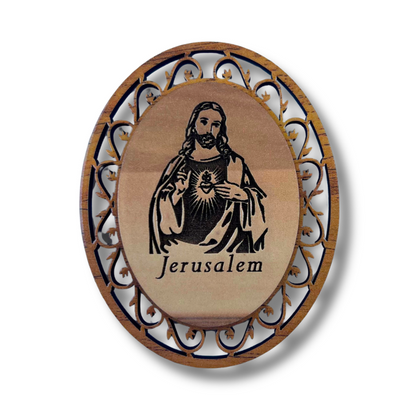 NEW "Sacred Heart of Jesus" Carved Olive Wood Magnet