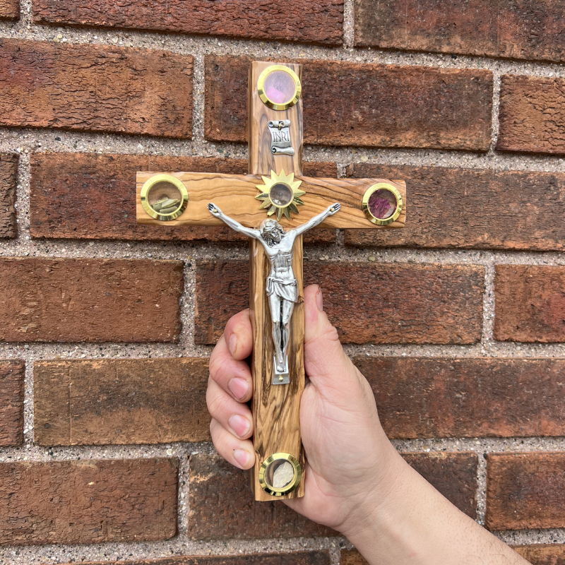 Olive Wood Plain Crucifix (With Star of Bethlehem) - Holy Land Crucifixes