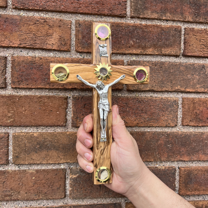 Olive Wood Plain Crucifix (With Star of Bethlehem) - Holy Land Crucifixes