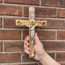 Load image into Gallery viewer, Olive Wood Plain Crucifix (With Star of Bethlehem) - Holy Land Crucifixes