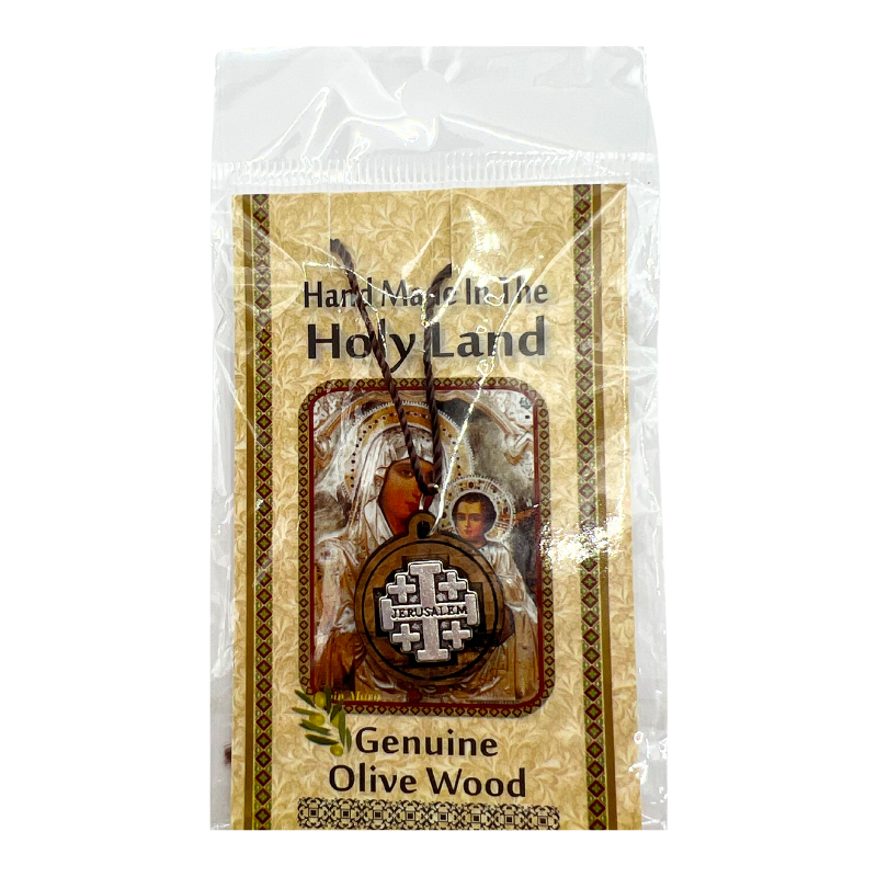 NEW* Holy Land Olive Wood Jerusalem Pendant with Metal Cross