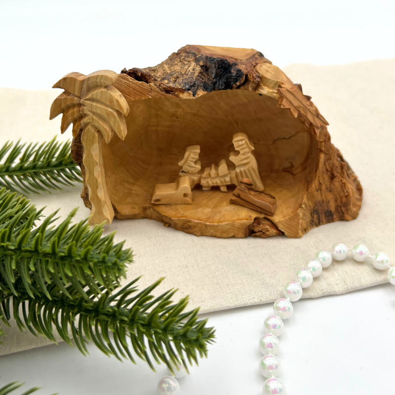 Small Holy Land Nativity Scene Carved in a Cave