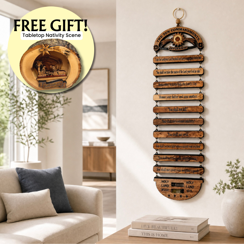 Ten Commandments Wall Hanging from the Holy Land (+FREE Gift)
