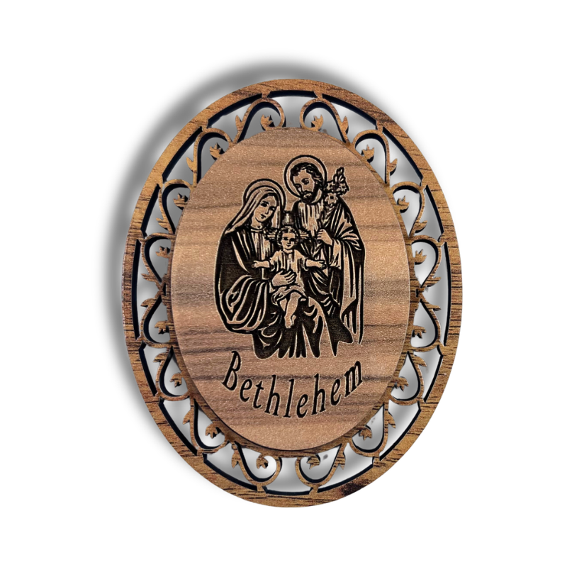 NEW "Holy Family" Carved Olive Wood Magnet