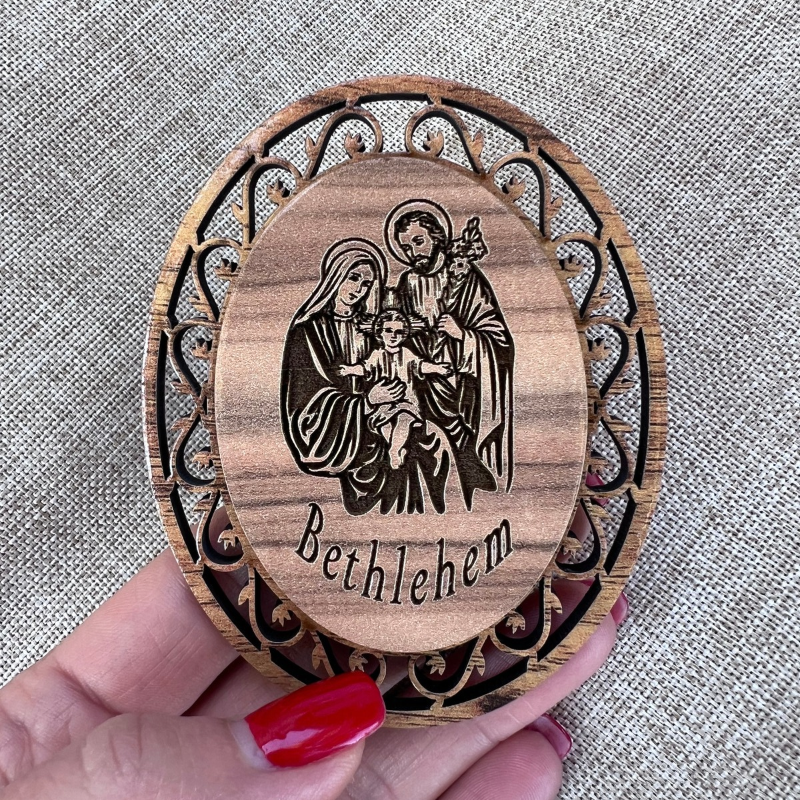 NEW "Holy Family" Carved Olive Wood Magnet