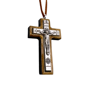 Holy Land Olive Wood Pendant with Metal Crucifix