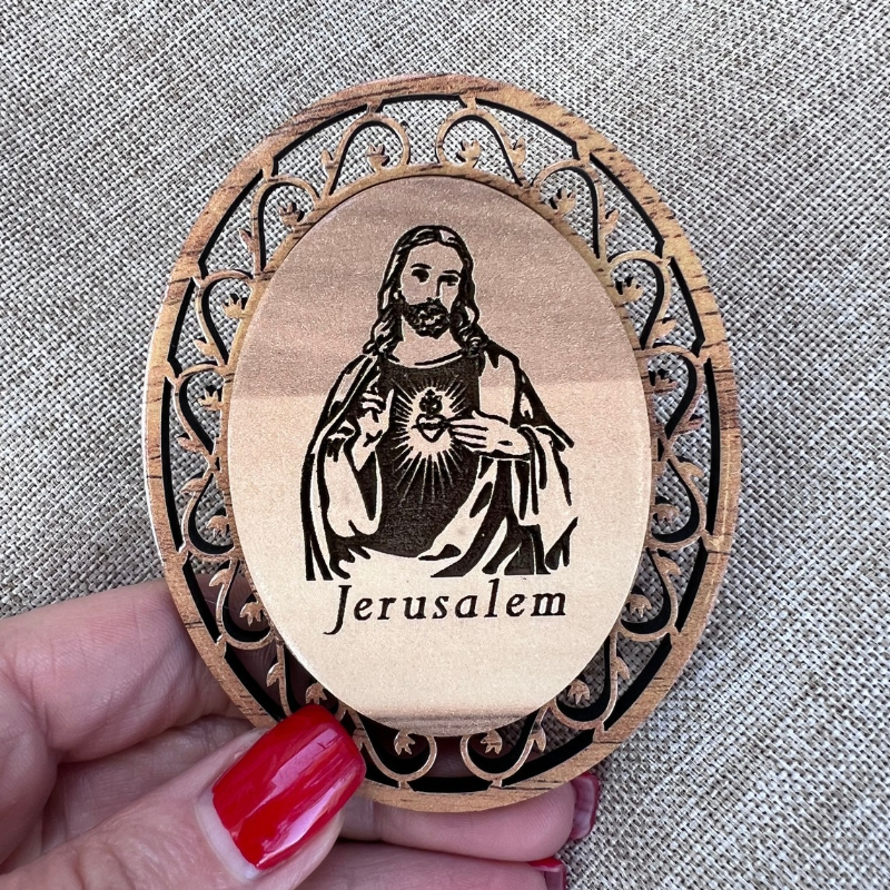 NEW "Sacred Heart of Jesus" Carved Olive Wood Magnet