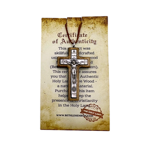 Holy Land Olive Wood Pendant with Metal Crucifix