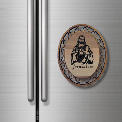 NEW "Sacred Heart of Jesus" Carved Olive Wood Magnet