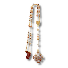 Load image into Gallery viewer, 18k Gold Over Silver Plated Rosary with Jerusalem Cross 14”