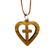 Load image into Gallery viewer, Holy Land Heart Cross Olive Wood Pendant