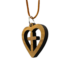 Load image into Gallery viewer, Holy Land Heart Cross Olive Wood Pendant