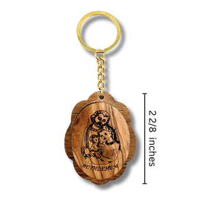 * NEW Olive Wood Holy Family Keychain