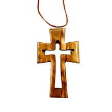 Load image into Gallery viewer, Holy Land Jesus Olive Wood Cross Pendant