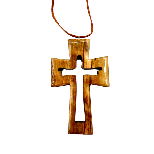 Holy Land Jesus Olive Wood Cross Pendant