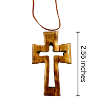 Load image into Gallery viewer, Holy Land Jesus Olive Wood Cross Pendant