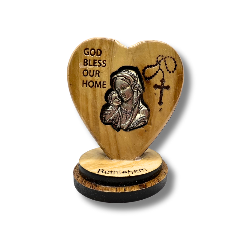 Olive Wood Virgin Mary Heart Stand