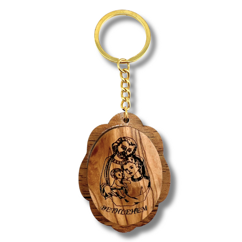 * NEW Olive Wood Holy Family Keychain